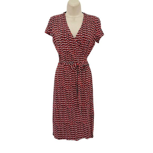 Hobbs London Woman's Sz 2 Delilah Red & Black Wrap Jersey Knit V-Neck Dress - Picture 1 of 10